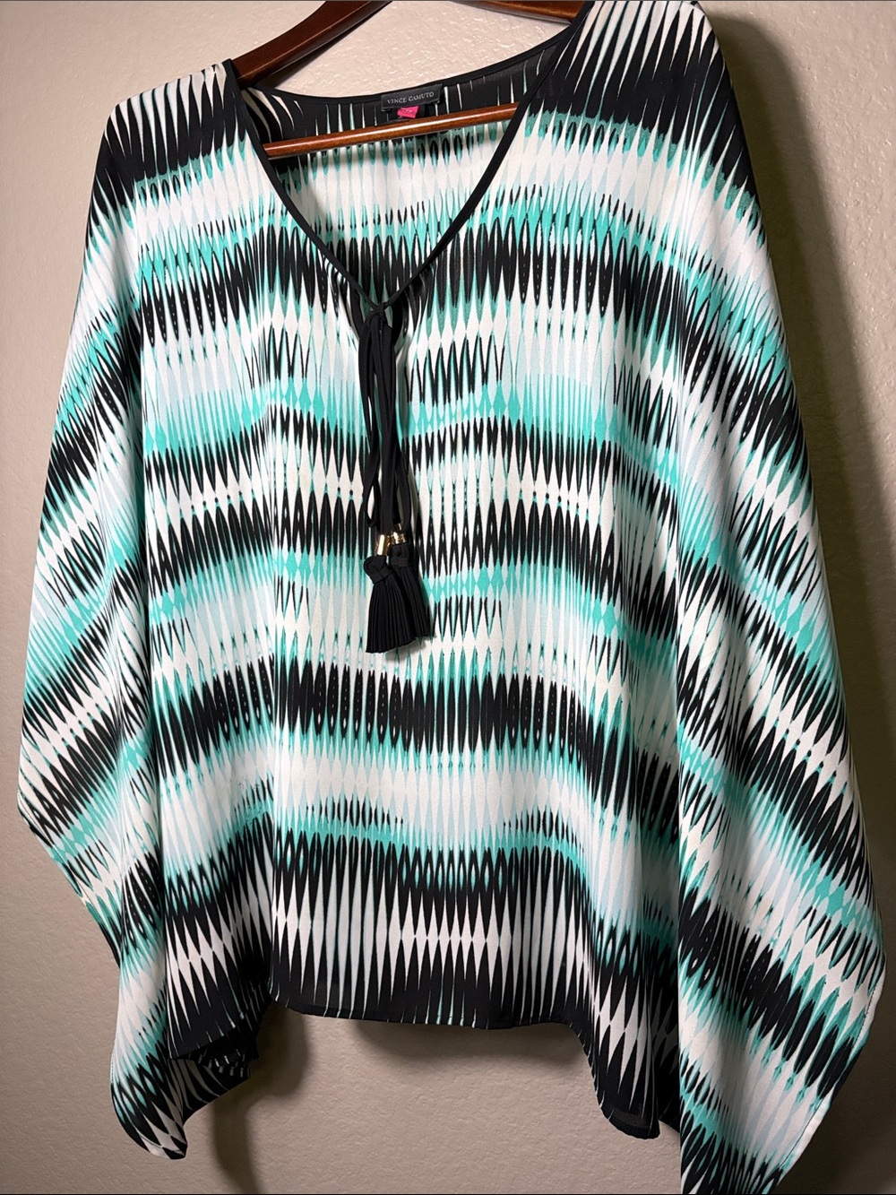 Vince Camuto Mint, Black & White Chevron Tie-Neck Tunic